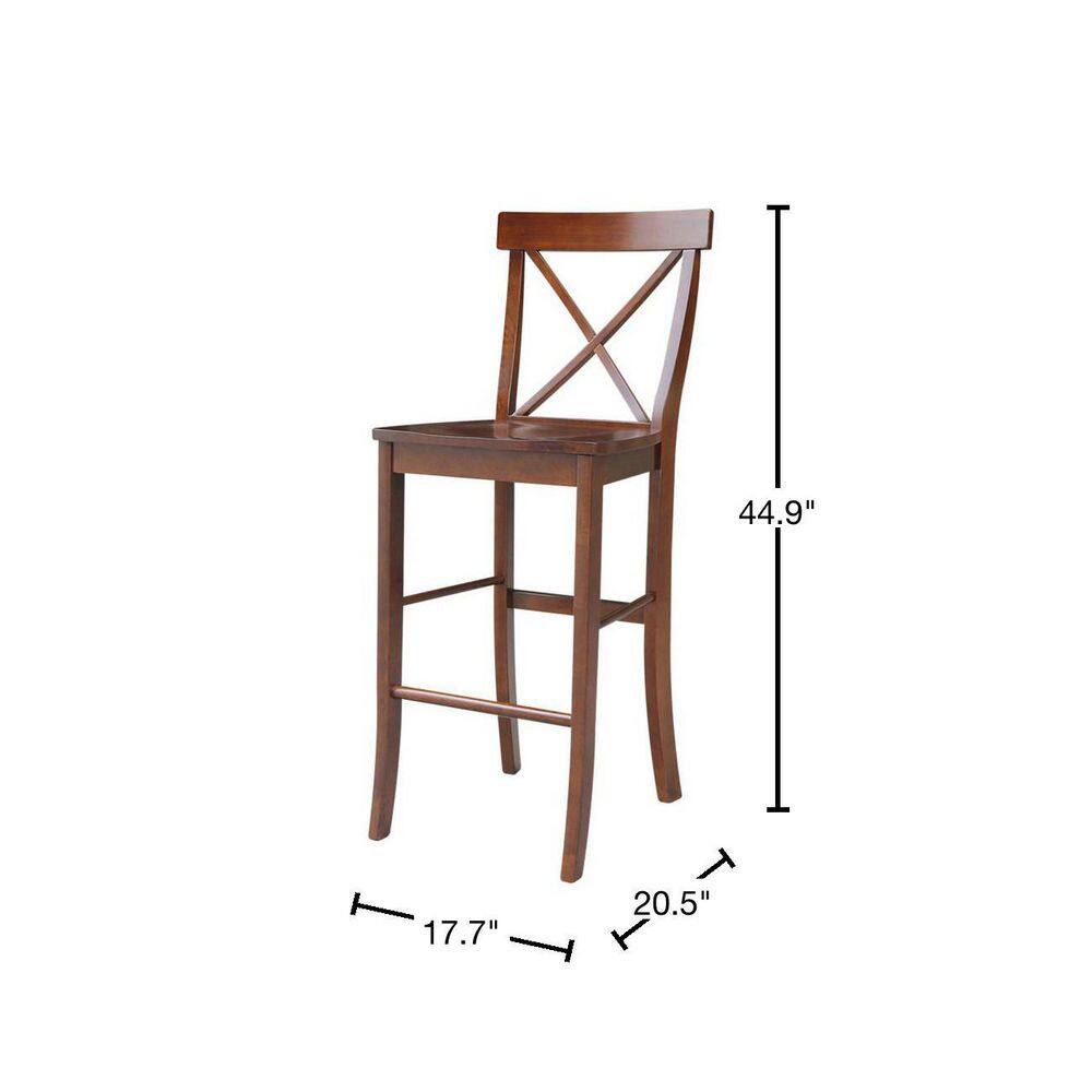 Espresso Wood X-Back Bar Height Stool with 30 inch Seat
