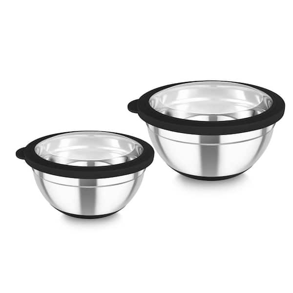 5-Piece Stainless Steel Mixing Bowl Set Black with Rotatable Colander, Airtight Lids, Graters, Non-Slip Base
