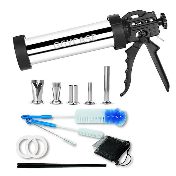 Numhew 1.5 lb. Stainless Steel Jerky Gun Kits, Sausage Stuffer Machine with 5 Stainless Nozzles and 3 Brushes