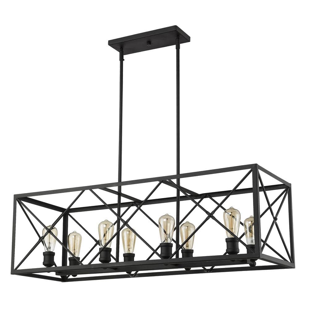 Brooklyn Matte Black 8-Light Island Pendant with Metal Framework