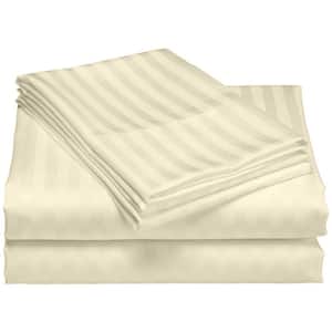 Hotel London 600-Thread Count 100% Cotton Deep Pocket Striped Sheet Set (Twin XL, Ivory)