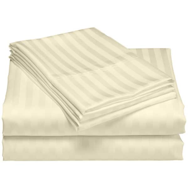Unbranded Hotel London 600-Thread Count 100% Cotton Deep Pocket Striped Sheet Set (Twin XL, Ivory)