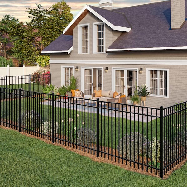 Mitchell 5 ft. H x 6 ft. W Black Aluminum Pre-Assembled Flat Top Spaced Picket Fence Panel