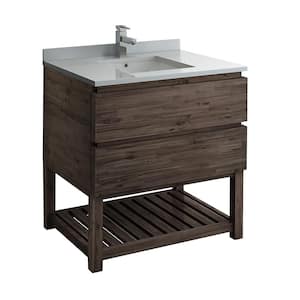 Formosa 36 in. Modern Vanity with Open Bottom in Warm Gray, Quartz Stone Vanity Top in White with White Basin