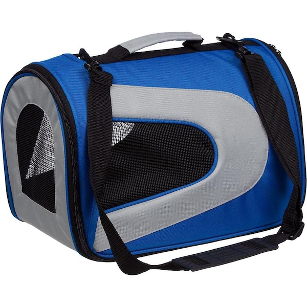 PET LIFE Airline Approved Blue Sporty Folding Zippered Mesh Carrier - Medium