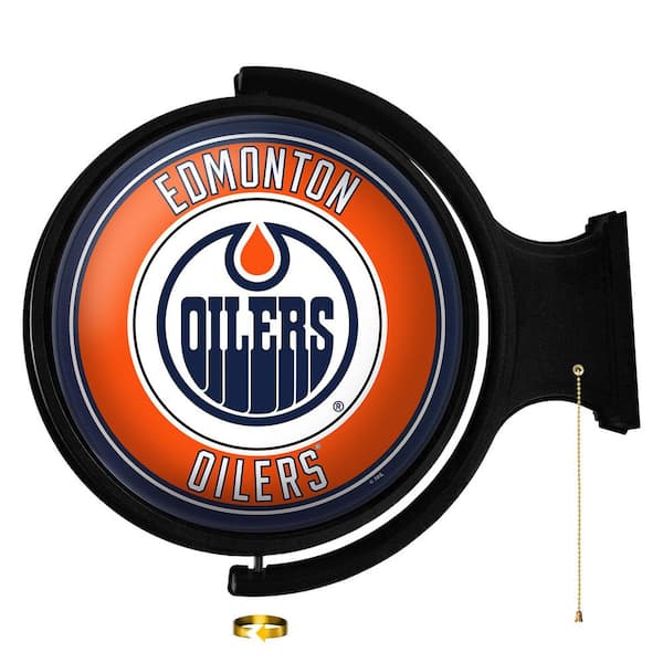 The Fan-Brand Edmonton Oilers: Original "Pub Style" Round Lighted Rotating Wall Sign 21"L x 23"W x 5"H