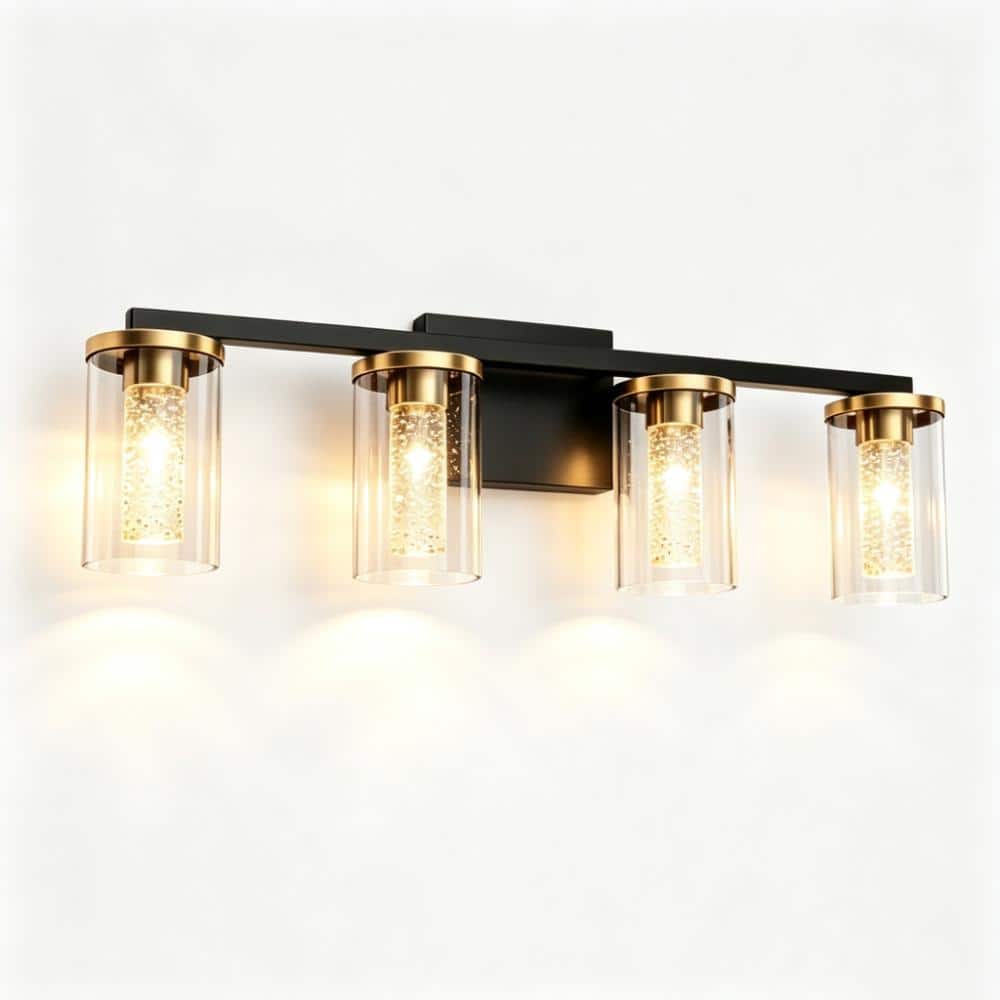Modern 30 Inch 4-Light Black LED Crystal Vanity Light, 3CCT Wall Sconce with Clear Glass Shades for Indoor Use price history on PriceWatchPro