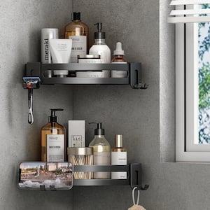 Aoibox 2 Pcs 4.7 in. W x 1.8 in. H x 12.8 in. D Steel Rectangular Shower  Bath Shelf in Gray with Towel Bar and Removable Hooks HDSA17BA014 - The  Home Depot