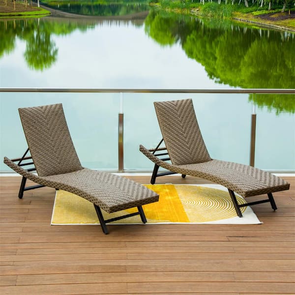 Cesicia Outdoor PE Rattan Patio Reclining Chair Furniture Set Beach Pool  Adjustable Backrest (Set of 2) W-GGB-29 - The Home Depot