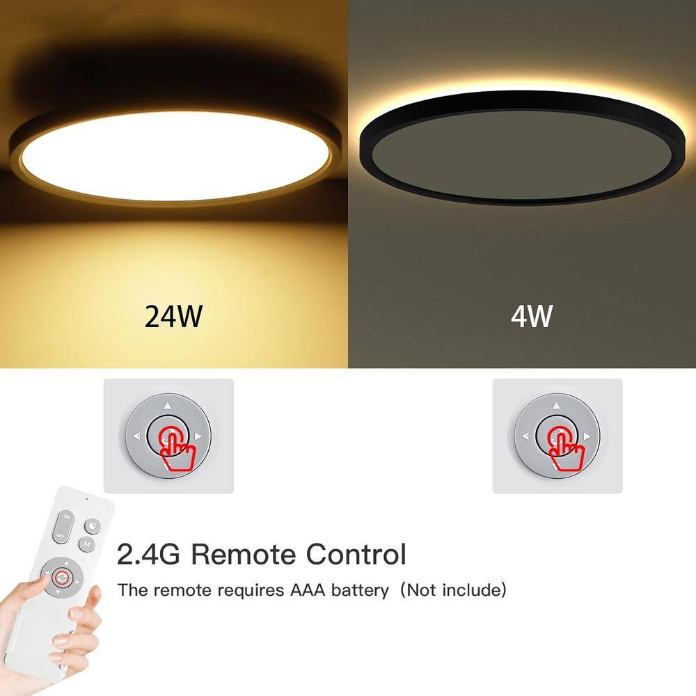 Black Adjustable LED Round Flush Mount Ceiling Light with Remote
