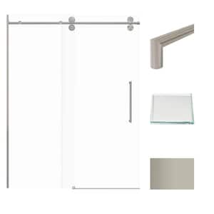 Teegan 59 in. W x 80 in. H Sliding Semi Frameless Shower Door with Fixed Panel in Brushed Stainless with Clear Glass