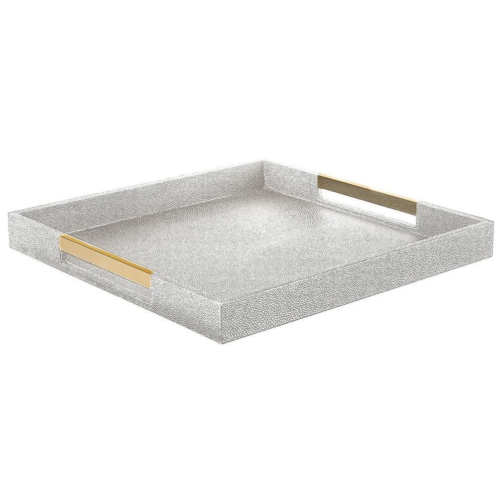 American Atelier 18 in. x 2 in. White Polypropylene Square Serving Tray with Silver Handles