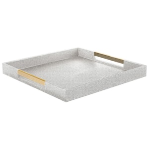 18 in. x 2 in. White Polypropylene Square Serving Tray with Silver Handles