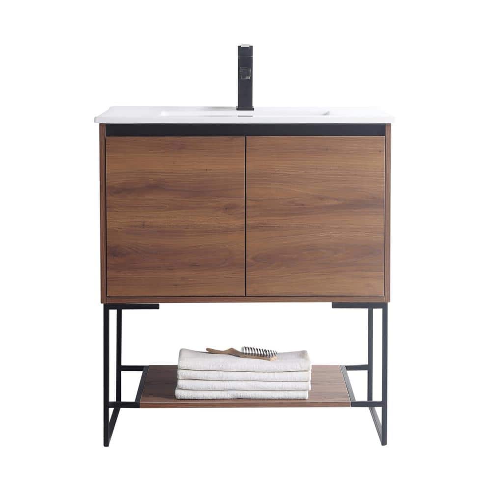 Urbania 30 in. W x 18.5 in. D x 33.5 in. H Bath Vanity in Walnut with Ceramic Vanity Top in White with White Basin price history on PriceWatchPro