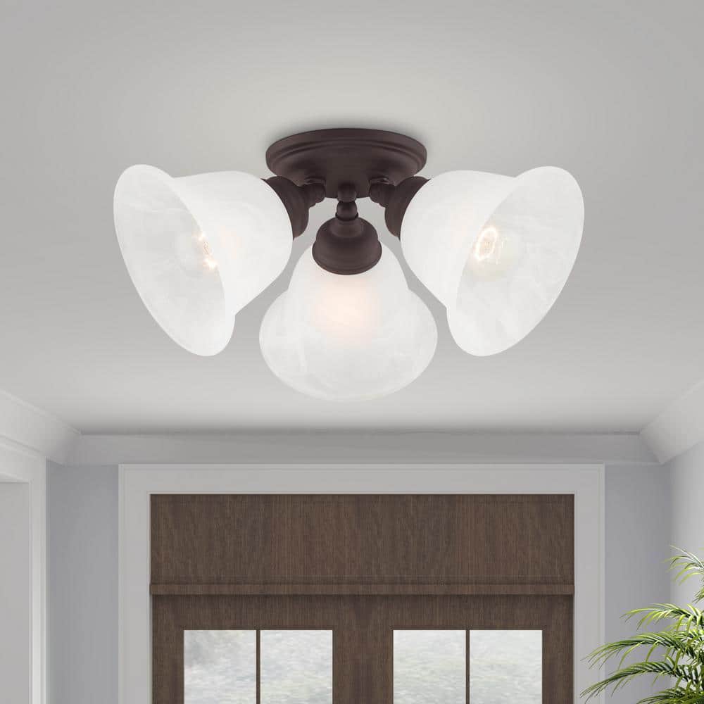 Elegant Essex Bronze 3-Light Ceiling Mount with Alabaster Glass