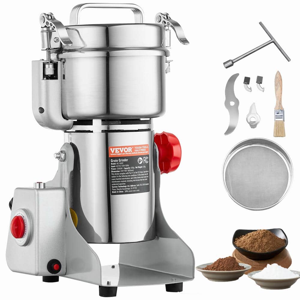 VEVOR 500g Silver Stainless Steel Electric Grain Mill Grinder
