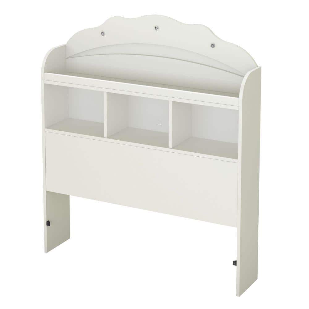 White Twin Wood Bookcase Headboard with Storage