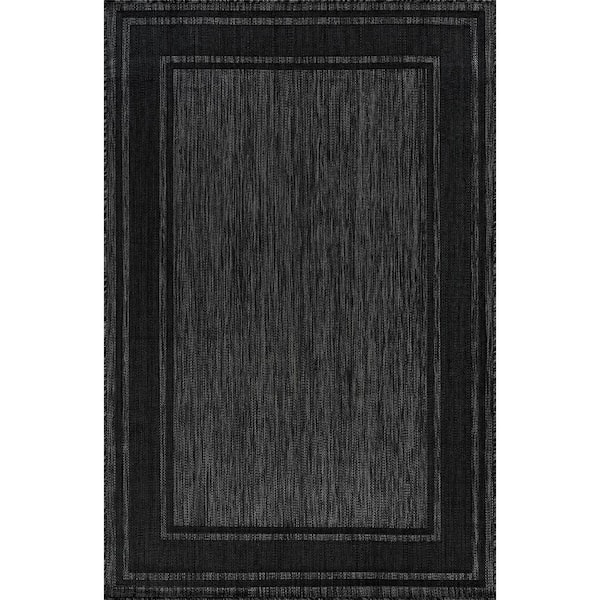 Essence Black/Gray 10 x 14 ft. Bordered Easy to Clean Indoor Outdoor Area Rug