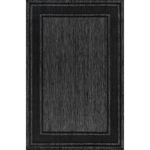 Essence Black/Gray 8 x 10 ft. Bordered Easy to Clean Indoor Outdoor Area Rug