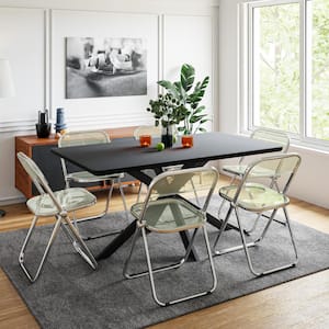 Lawrence 7-Piece Dining Set with Acrylic Foldable Chairs and Rectangular Table with Geometric Base, Amber