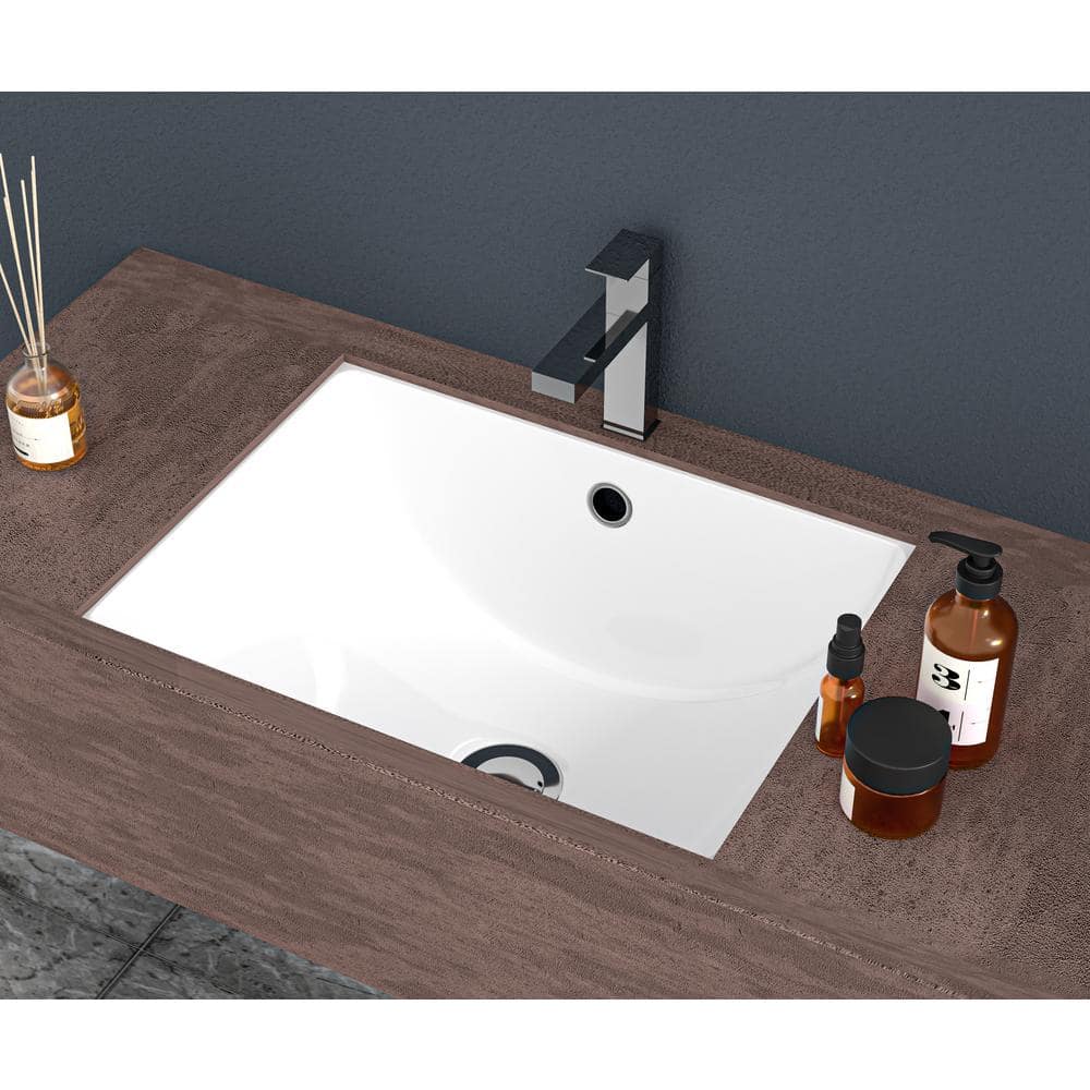 21 in. Ceramic Rectangular Undermount Bathroom Sink in White with Overflow