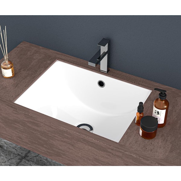 Unbranded 21 in. Ceramic Rectangular Undermount Bathroom Sink in White with Overflow