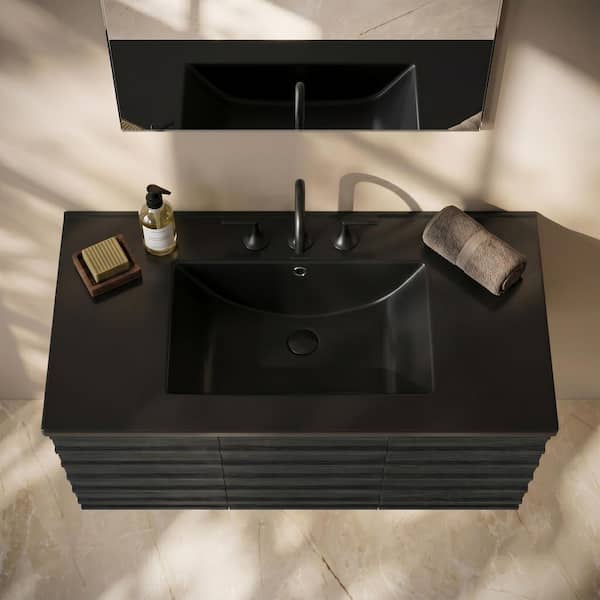 36 in. W x 5.5 in. D Ceramic Vanity Top in Matte Black with 3-Holes