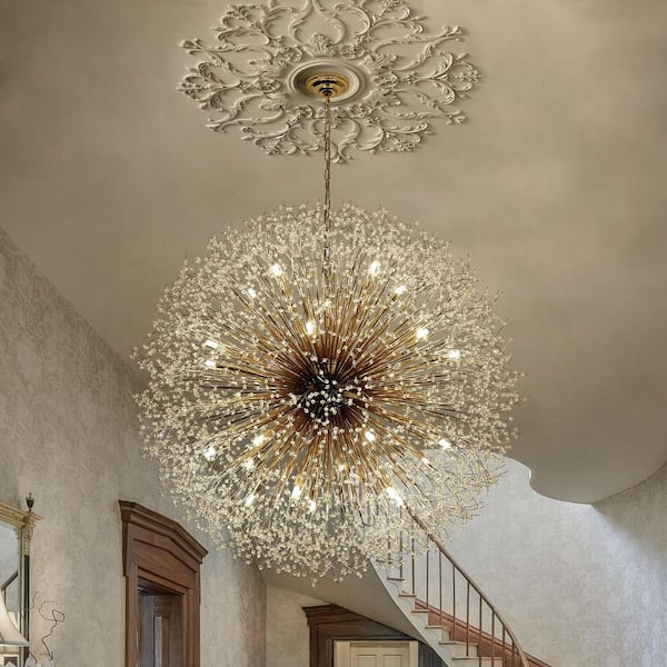 Calzada 59.1 in. 30-Light Gold Decor Dandelion Firework Chandelier with Bulbs