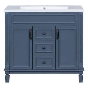 35.9 in. W x 18.1 in. D x 34 in. H Single Sink Freestanding Bath Vanity in Royal Blue with White Resin Top