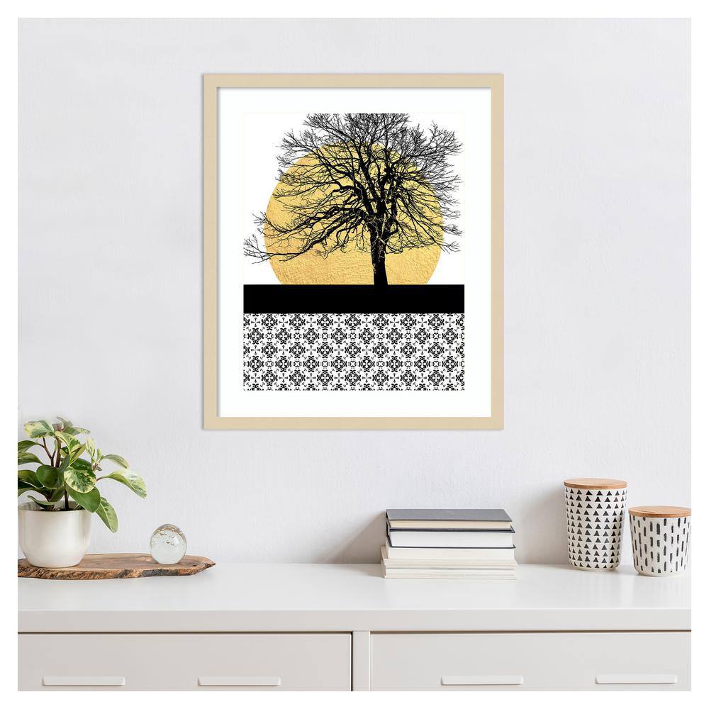 Yellow Moon Rising I Framed Abstract Print in Natural Wood