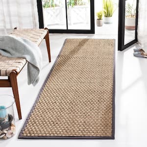 Natural Fiber Beige/Dark Gray 3 ft. x 8 ft. Border Runner Rug