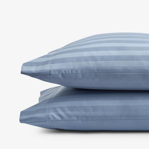 The Company Store Company Cotton Dobby Stripe Wrinkle-Free Sateen Infinity Blue Cotton Standard Pillowcases (Set of 2)