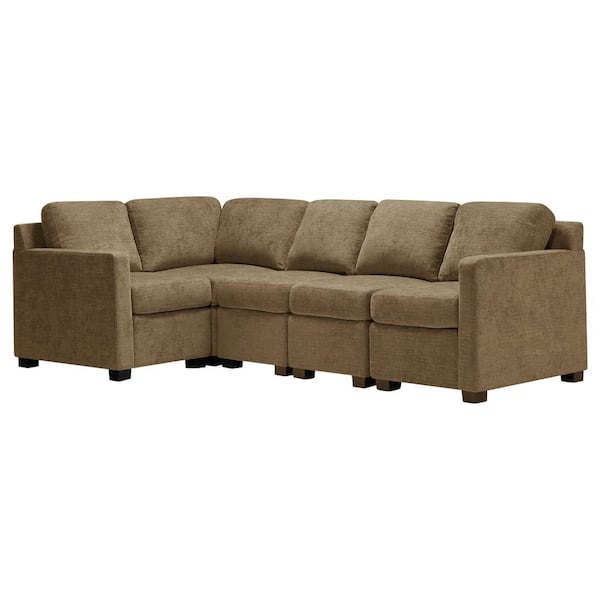 Handy Living Chi Town 5-Piece Mocha Brown Polyester L-Shaped Sectional Sofa with Black Squared Feet