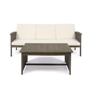 Carolina Gray 2-Piece Wood Outdoor Patio Conversation Seating Set with Cream Cushions