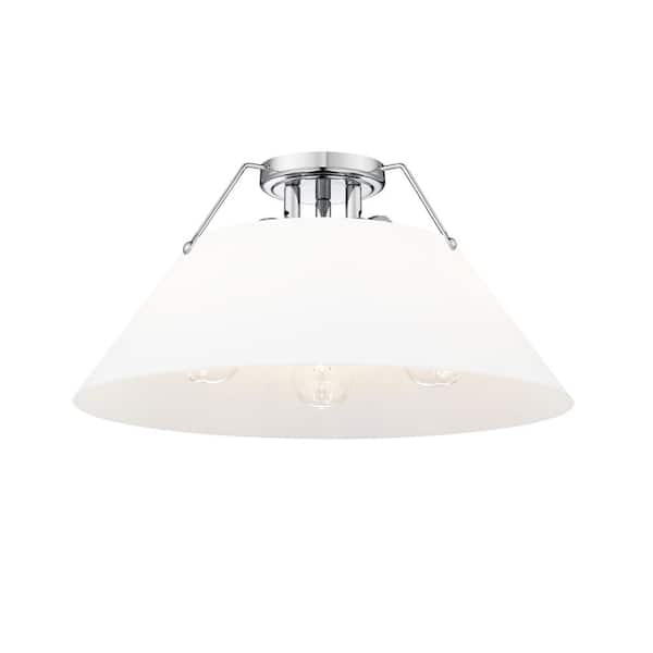 Golden Lighting Orwell 18.75 in. 3-Light Chrome and Opal Glass Flush Mount