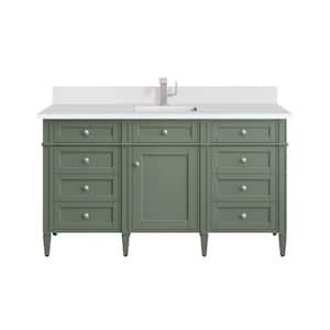 Brittany 60.0 in. W x 23.5 in. D x 33.8 in. H Single Bathroom Vanity in Smokey Celadon with White Zeus  Quartz Top