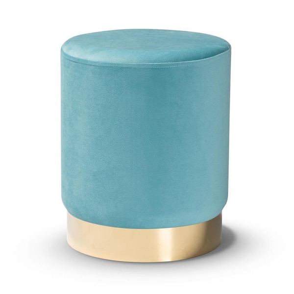 Baxton Studio Chaela Sky Blue and Gold Ottoman