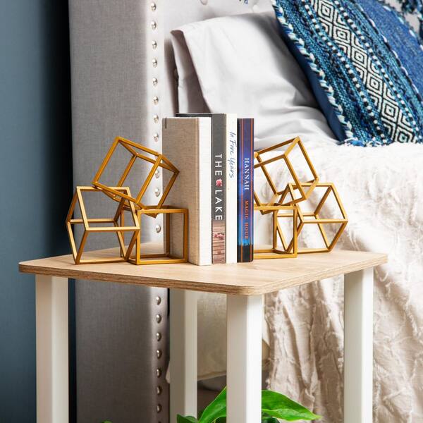 Mind Reader Gold Decorative Geometric Cube Bookends Metal Office
