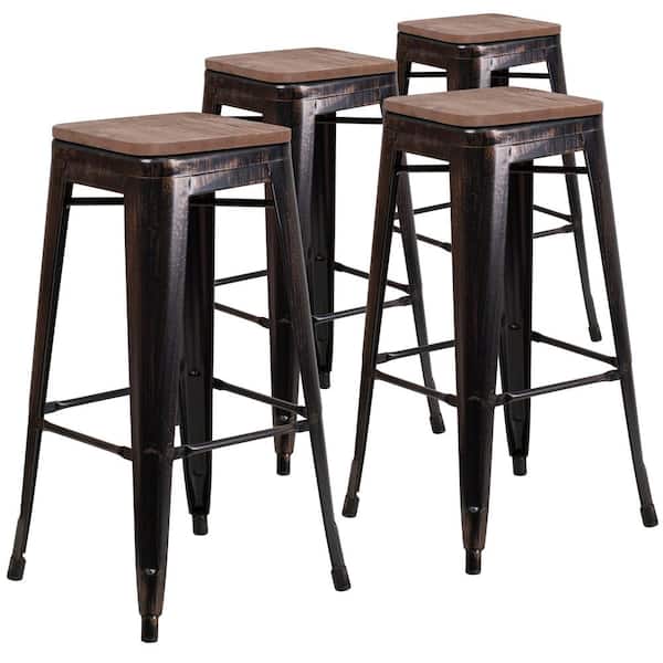 Carnegy Avenue 30 in. Black-Antique Gold Bar Stool (4-Pack)