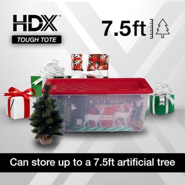 57-Gal. Tough Storage Tote in Clear with Red Lid