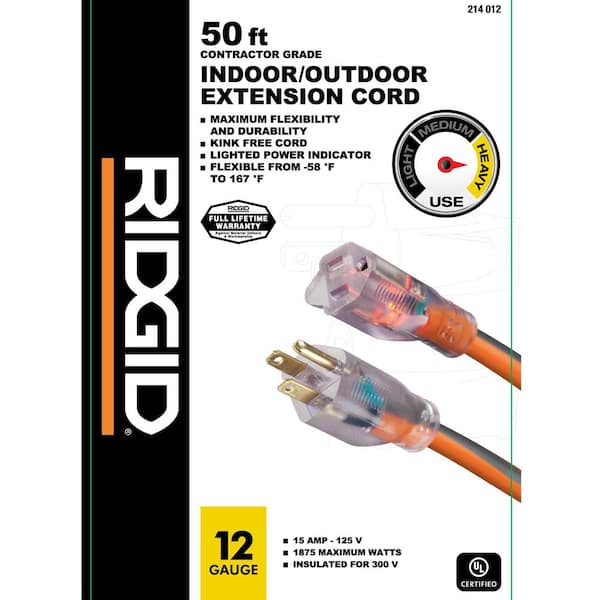 50 ft. x 12/3 Gauge Outdoor Extension Cord, Orange
