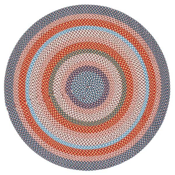 Braided 5 ft. x 5 ft. Round Rust/Multi Striped Modern Washable Area Rug