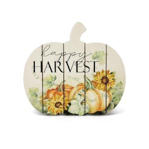 9 .75 in. Happy Harvest Wooden Pumpkin Tabletop Sign