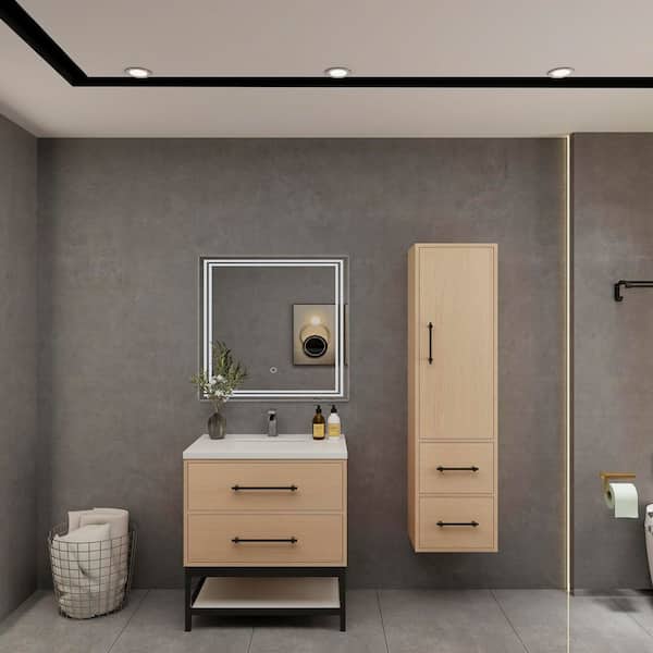 BV Better Vanity Victoria 30 in. W x 20 in. D x 35 in. H Single Sink Freestanding Frame Bath Vanity in Yellow Oak with White Acrylic Top