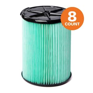 HEPA Material Pleated Paper Wet/Dry Vac Cartridge Filter for Most 5 Gallon and Larger RIDGID Shop Vacuums (8-Pack)