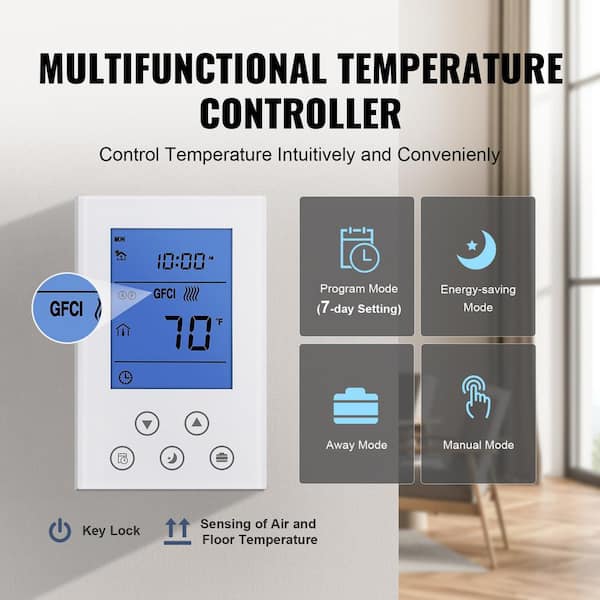 Floor Heating Mat 20 Sq. ft Electric Radiant In-Floor Heated Warm System  with Digital Floor Sensing Thermostat