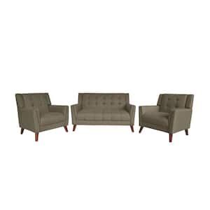 Candace Mid-Century Modern 3-Piece Tufted Mocha Fabric Arm Chair and Loveseat Set