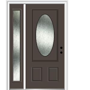 48 in. x 80 in. Left-Hand/Inswing Rain Glass Brown Fiberglass Prehung Front Door on 4-9/16 in. Frame