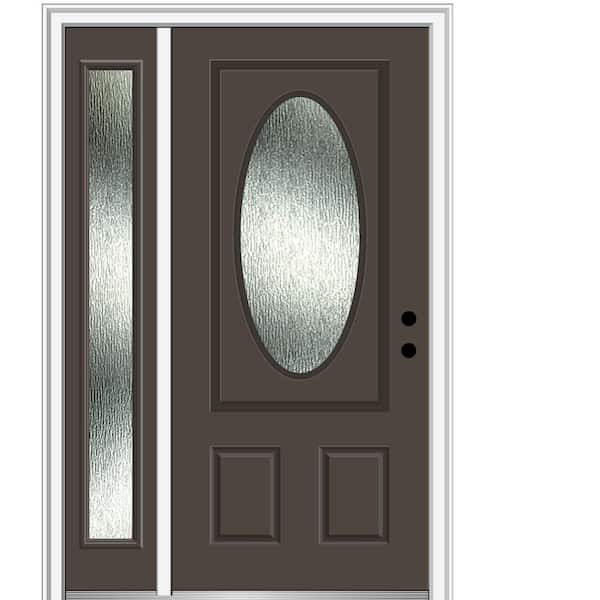 MMI DOOR 48 in. x 80 in. Left-Hand/Inswing Rain Glass Brown Fiberglass Prehung Front Door on 4-9/16 in. Frame