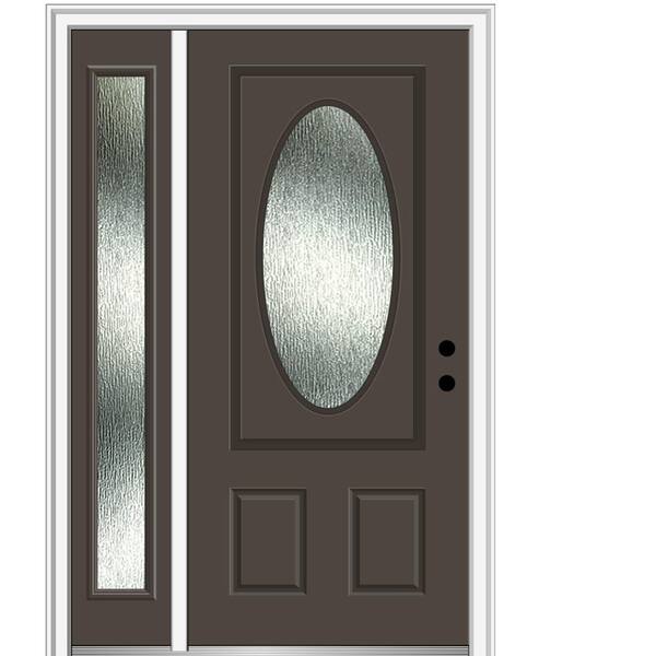 MMI Door Rain Glass 50 in. x 80 in. Left-Hand Inswing Brown Fiberglass Prehung Front Door on 6-9/16 in. Frame